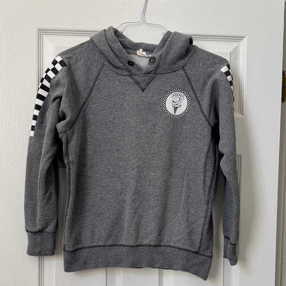 Cream Surf Branded Gray Kids Hoodie with Striped Sleeves. Large. Used.